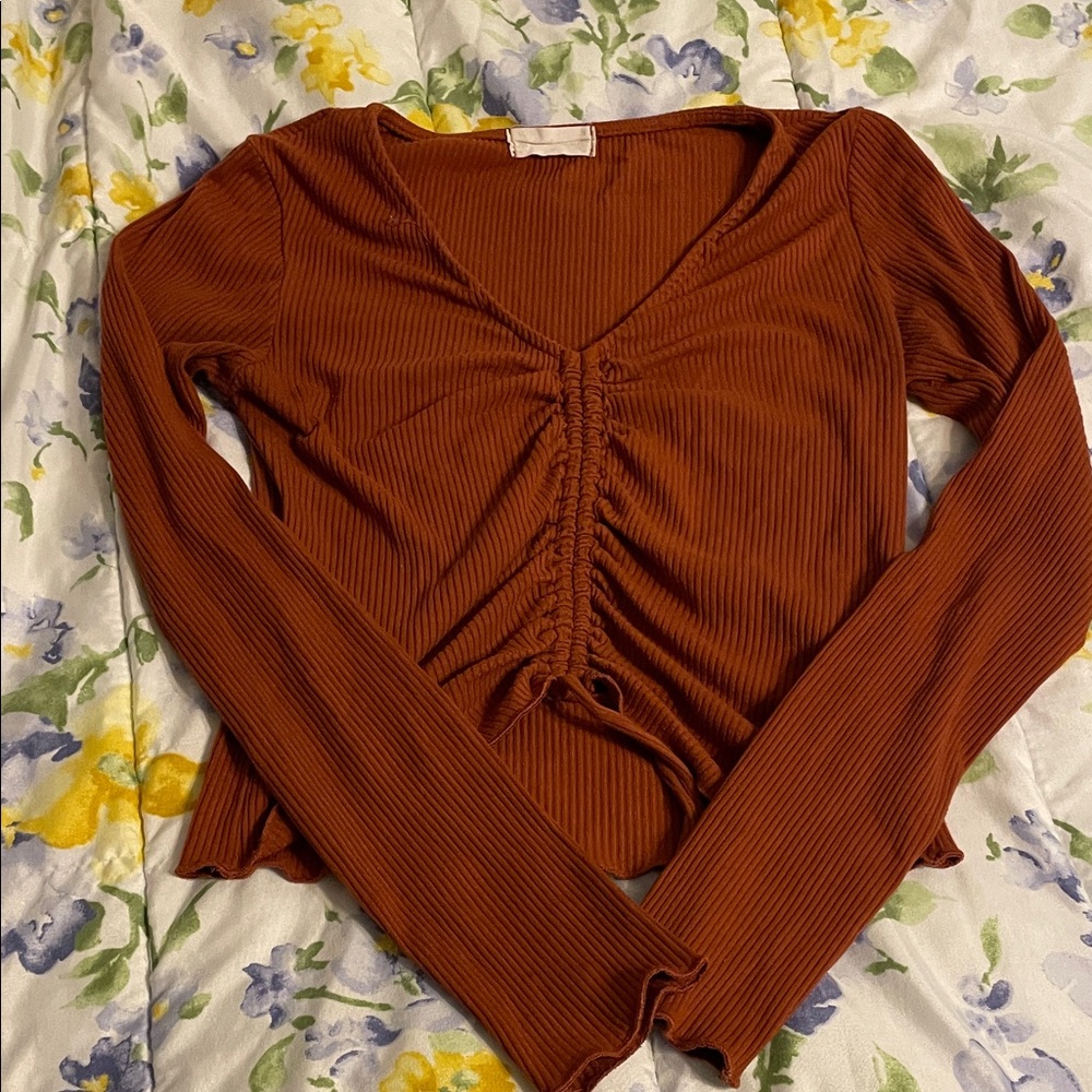 Altar'd State Cinnamon Long Sleeve Ruched Top